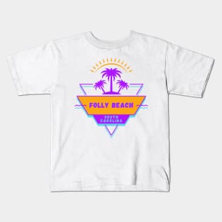 Folly Beach South Carolina Vibes 80's Kids T-Shirt